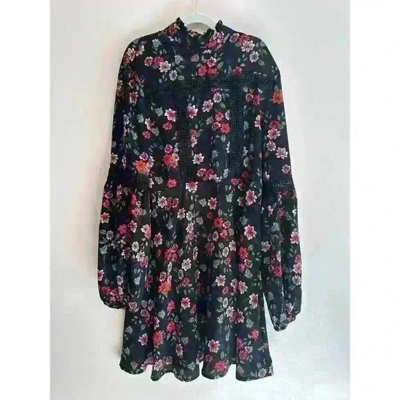 Free Generation Los Angeles Black Floral Crochet Boho Coquette Dress Size Medium - Picture 3 of 9